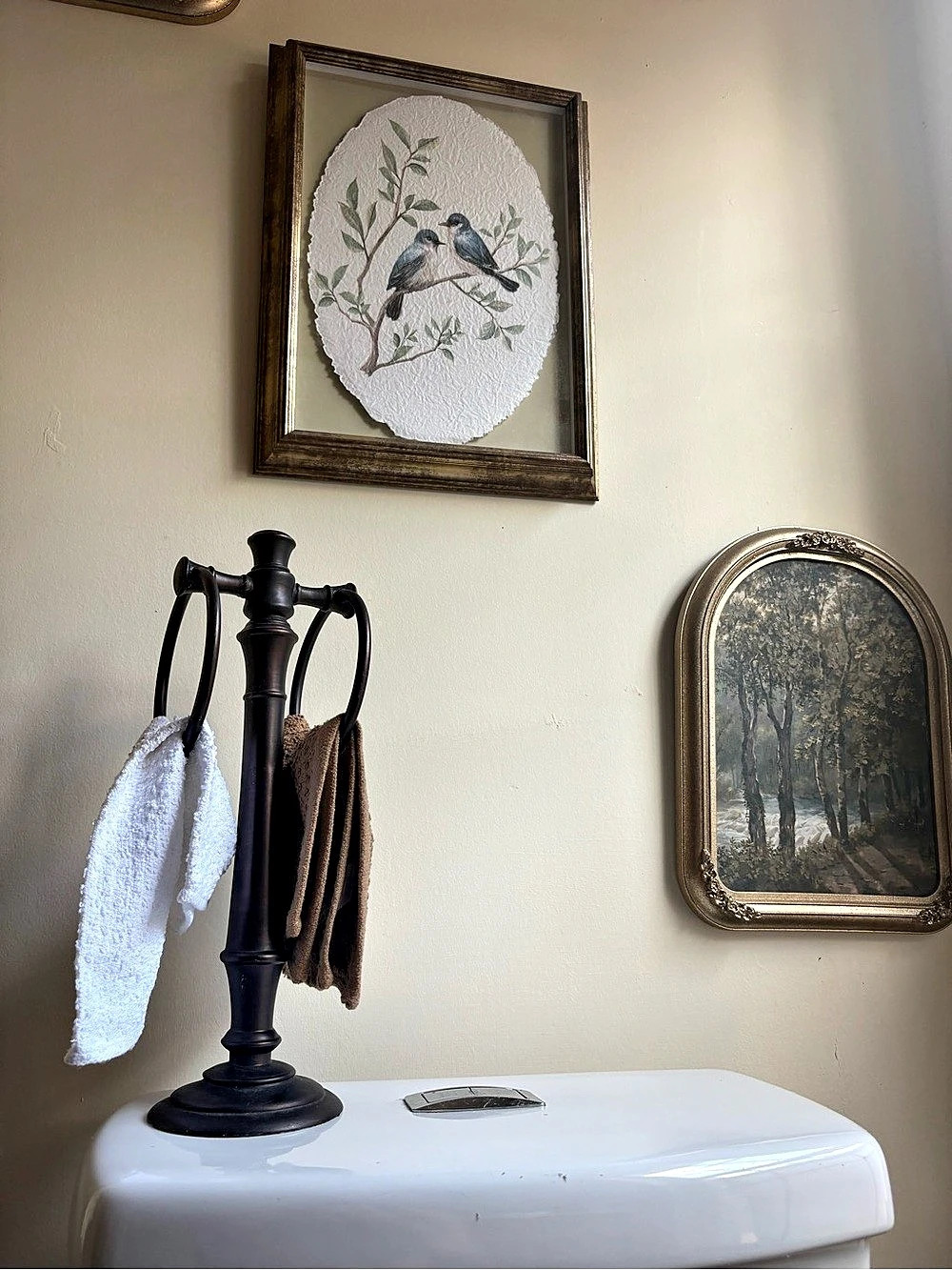 Vintage Bronze Countertop Towel Tree Stand | Dual-Ring Hand Towel Holder